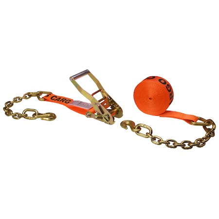 Us Cargo Control 2" x 27' Orange Ratchet Strap w/ Chain Extension 5027CE-OR